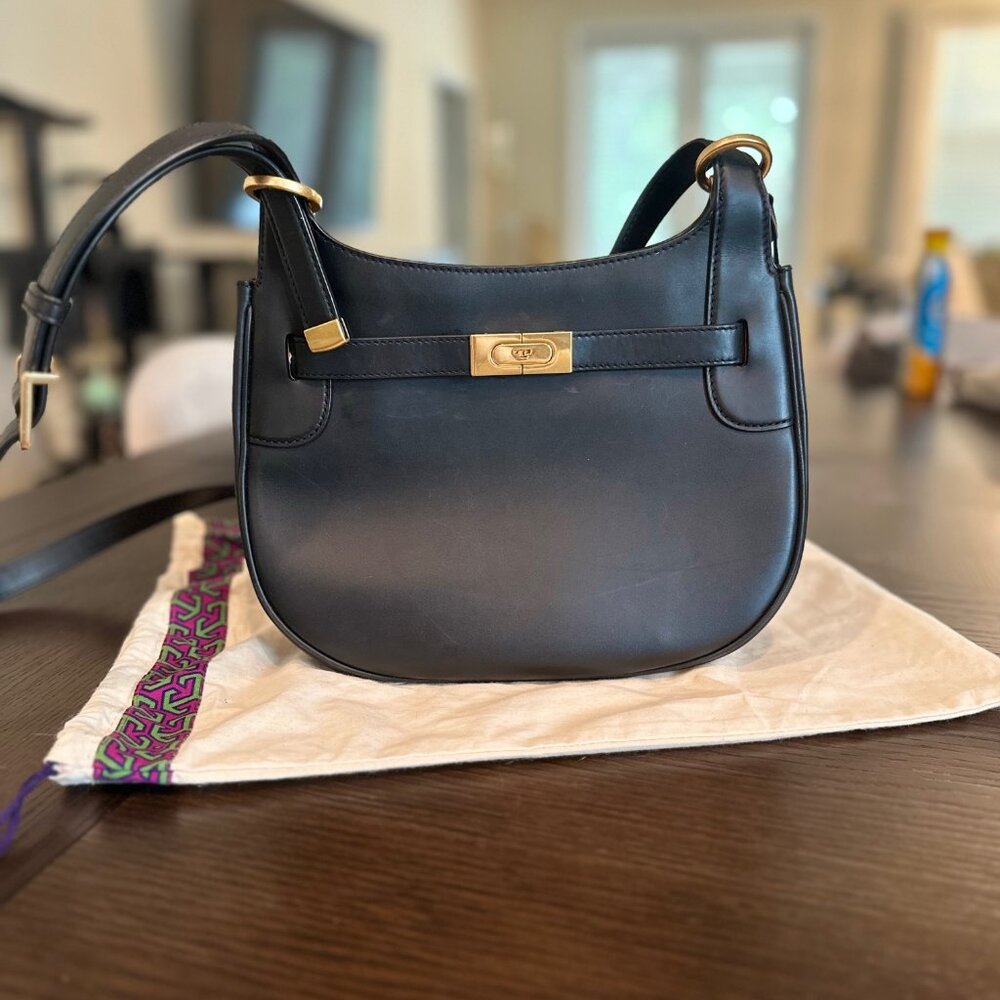 Tory Burch Lee Radziwill Leather Black Saddle Bag